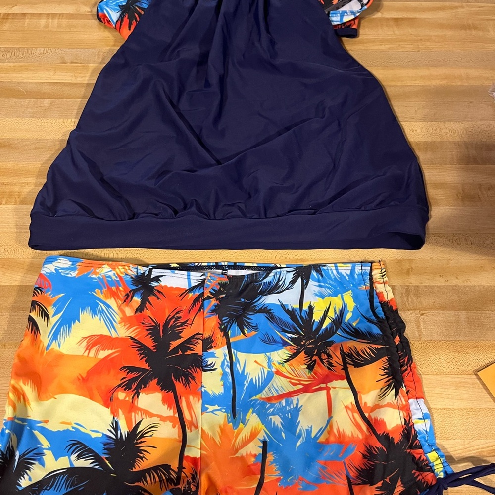SHEIN Navy and Multicolor Palm Tree Swim Set